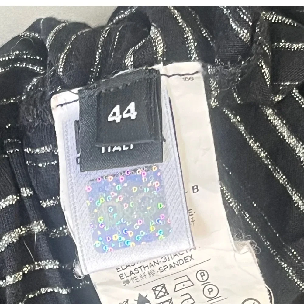 D&G Dolce & Gabbana Black Silver‎ Metallic Striped Pencil Skirt Italy Size 44 - Picture 6 of 9